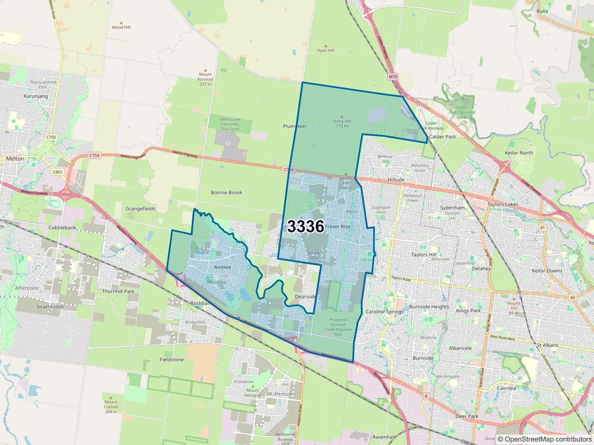 Map of postcode 3336 — Fraser Rise, VIC, Australia