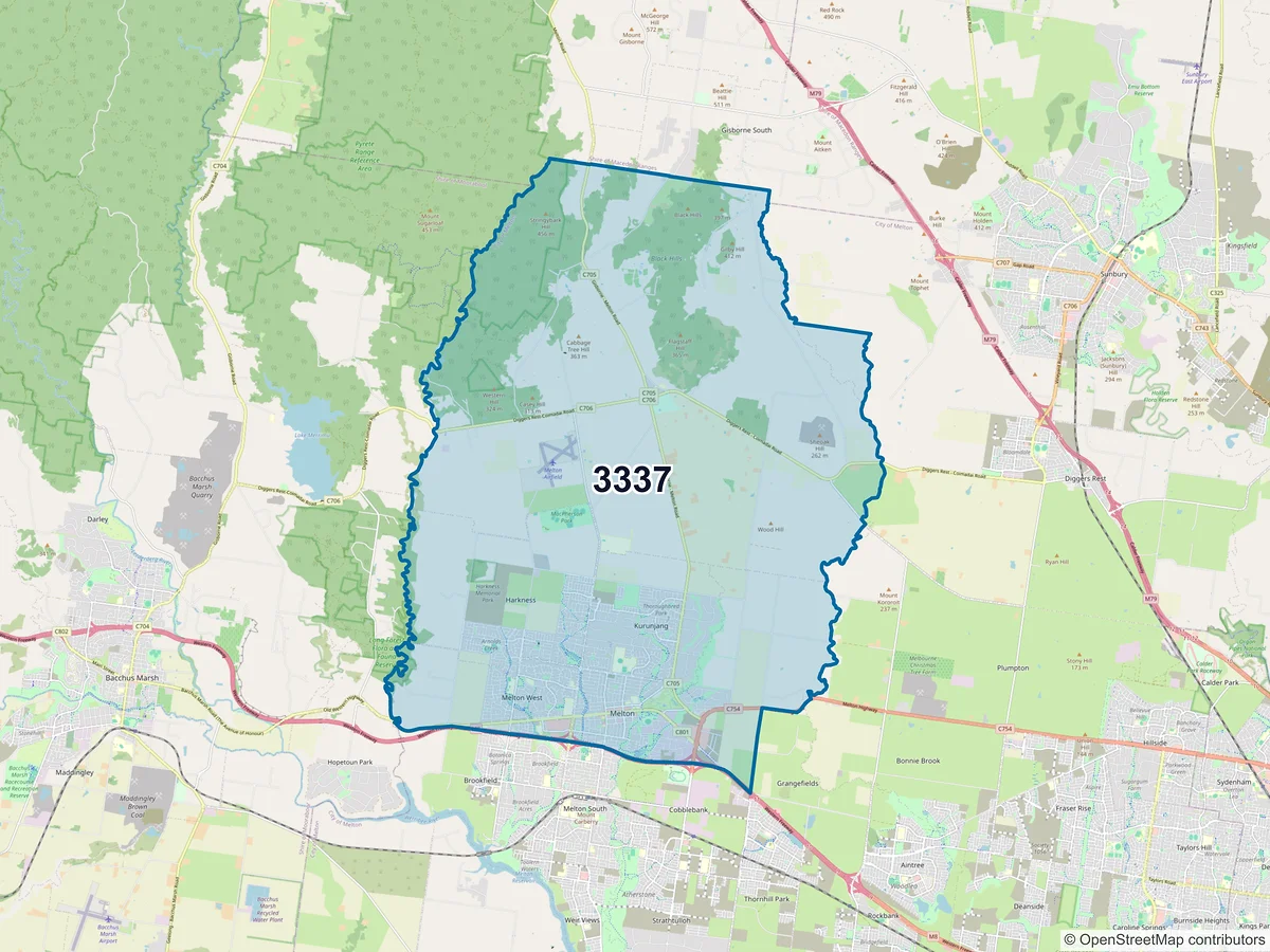 Map of postcode 3337 — Melton West, VIC, Australia