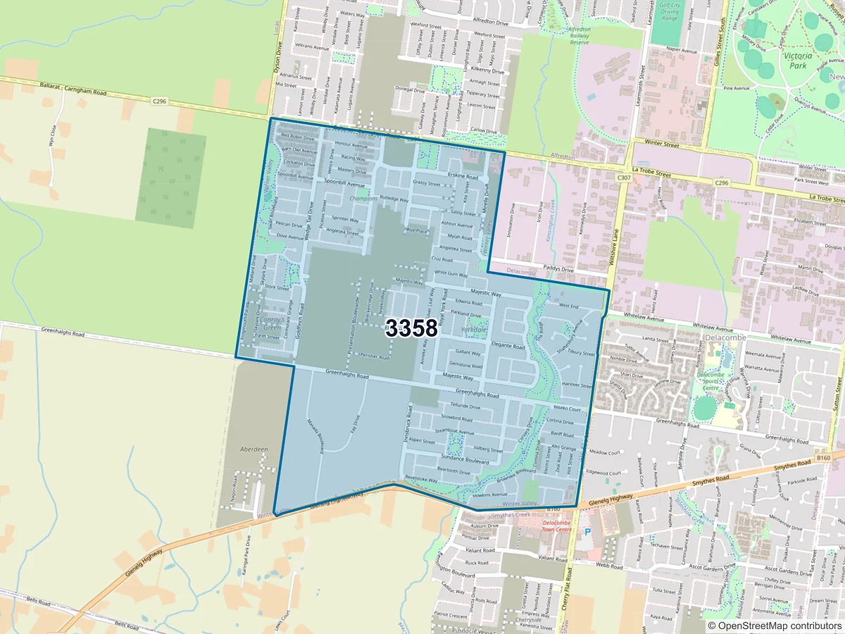 Map of postcode 3358 — Winter Valley, VIC, Australia