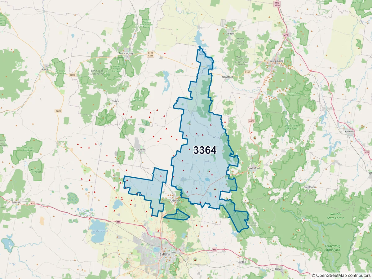Map of postcode 3364 — Smeaton, VIC, Australia