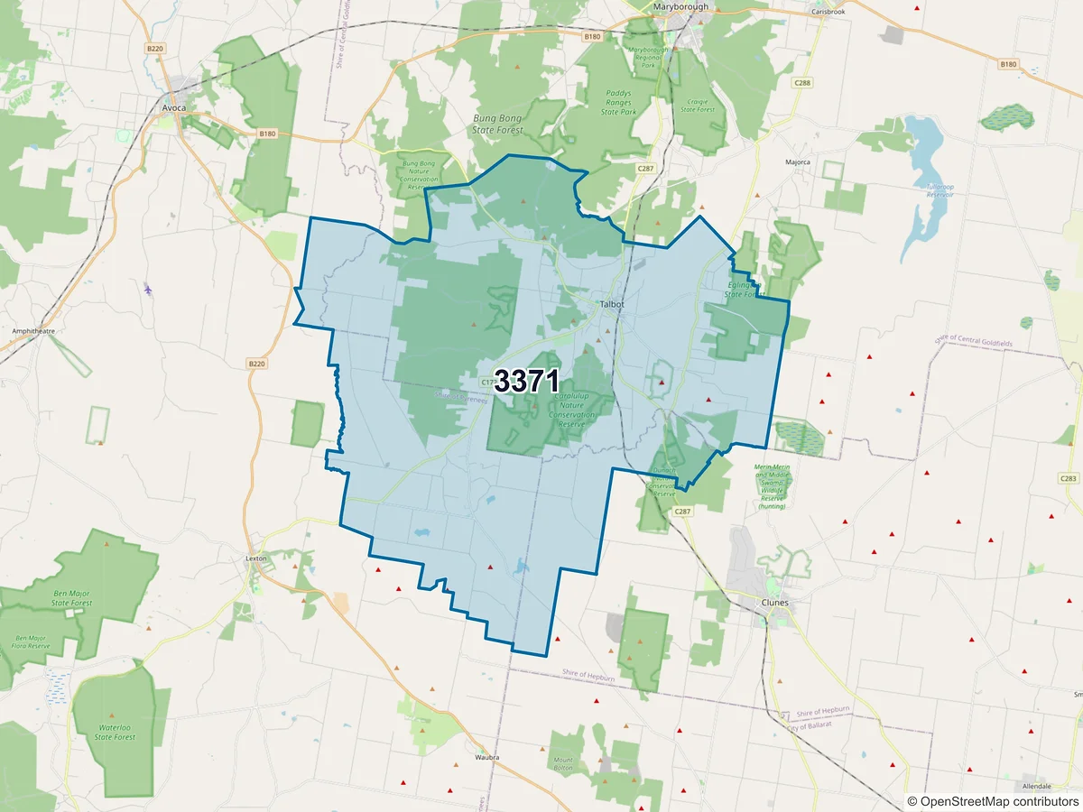 Map of postcode 3371 — Talbot, VIC, Australia