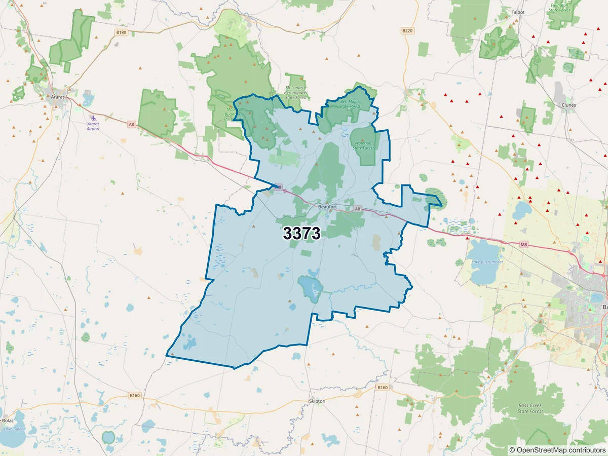 Map of postcode 3373 — Beaufort, VIC, Australia