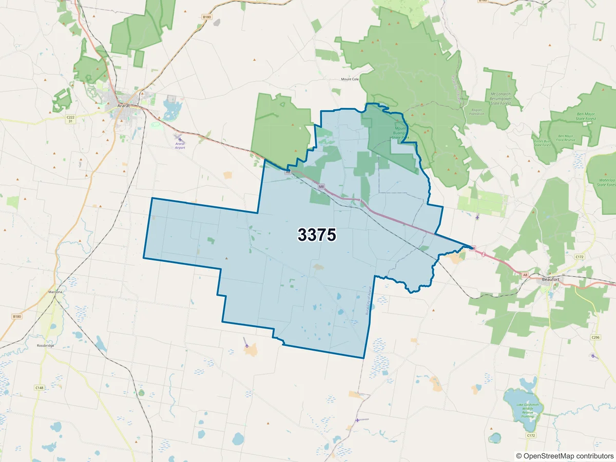 Map of postcode 3375 — Buangor, VIC, Australia