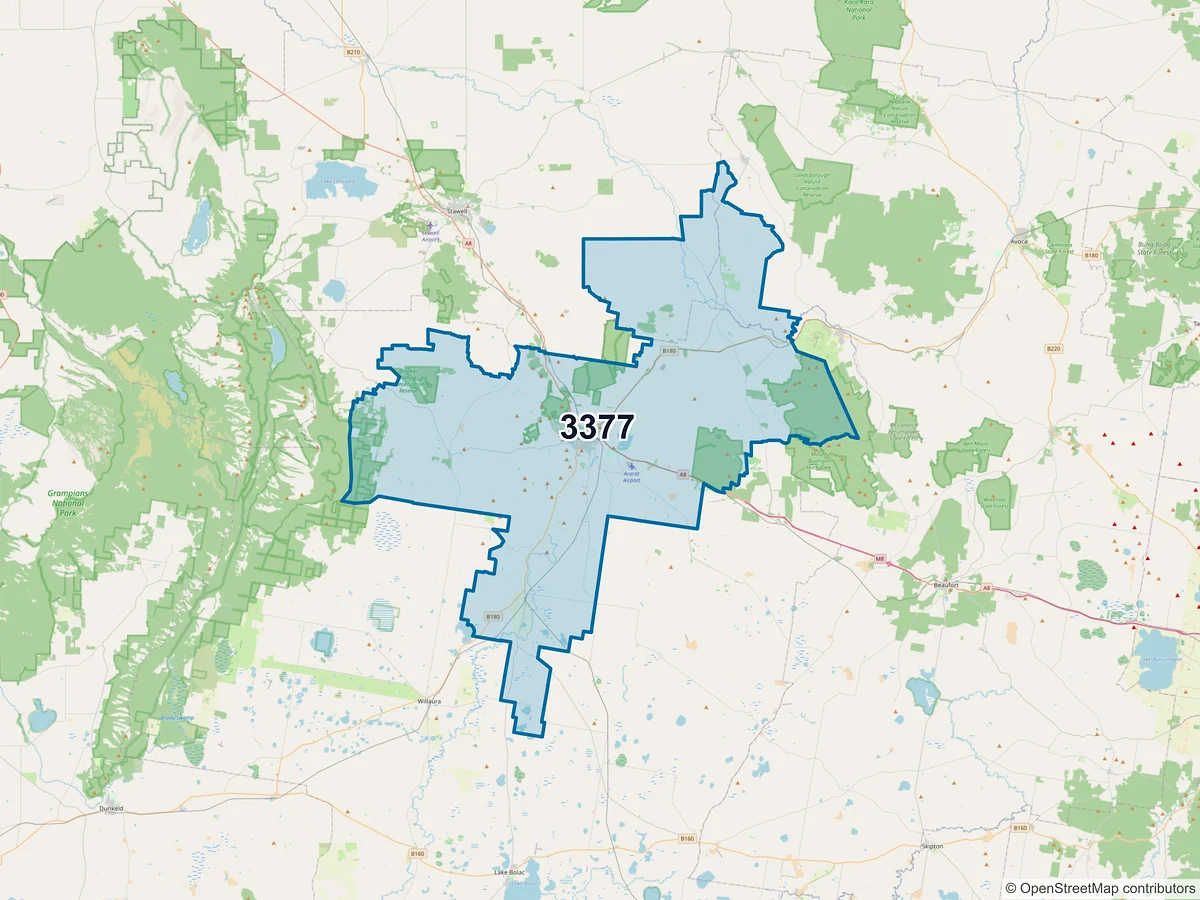 Map of postcode 3377 — Ararat, VIC, Australia