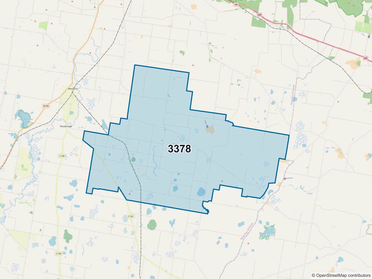 Map of postcode 3378 — Tatyoon, VIC, Australia