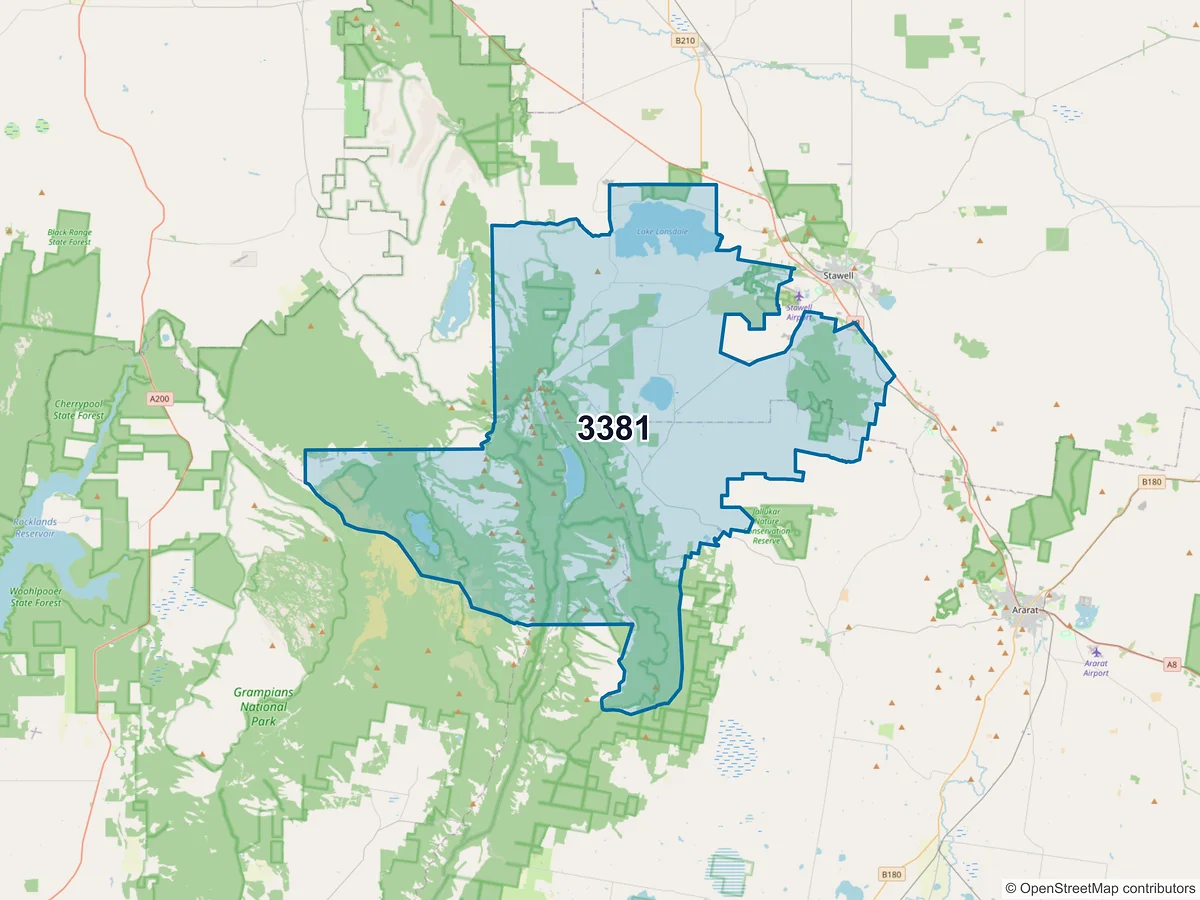 Map of postcode 3381 — Halls Gap, VIC, Australia