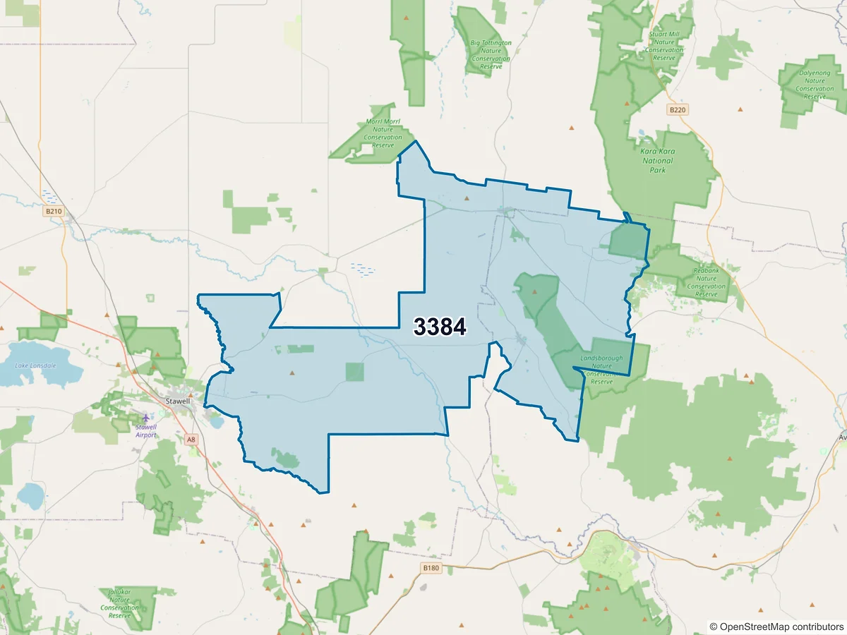 Map of postcode 3384 — Landsborough, VIC, Australia