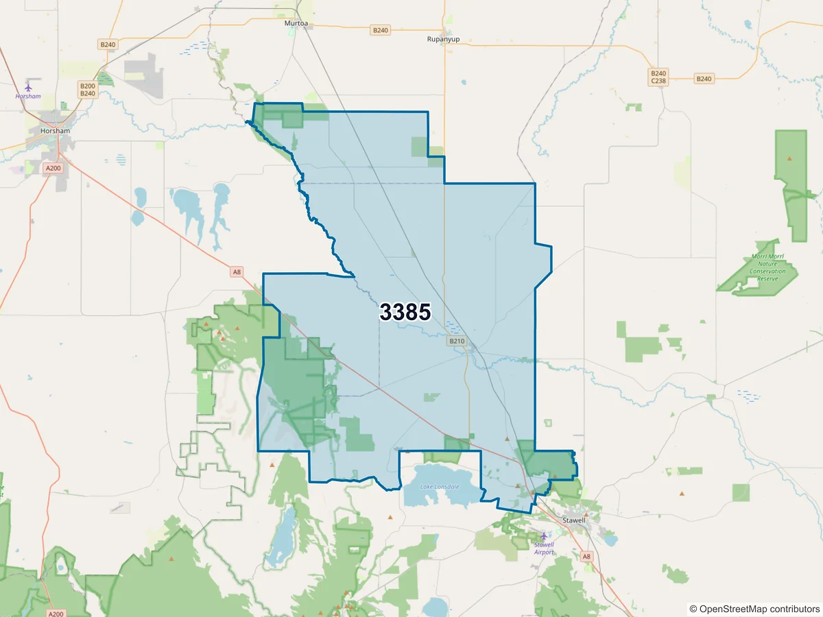 Map of postcode 3385 — Glenorchy, VIC, Australia