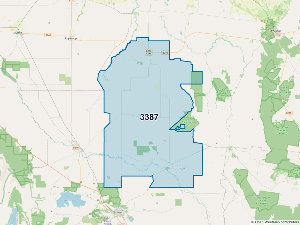 Map of postcode 3387 — Marnoo, VIC, Australia