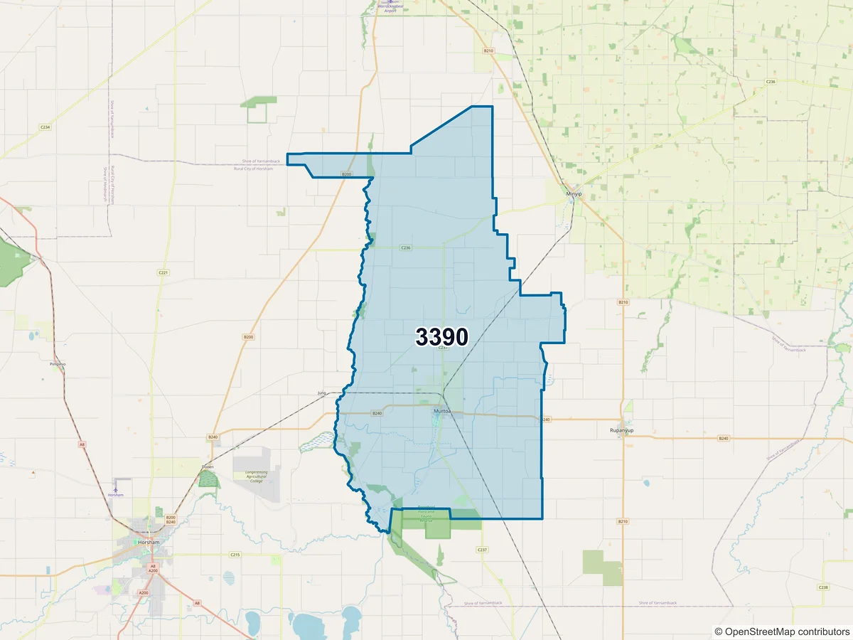Map of postcode 3390 — Murtoa, VIC, Australia