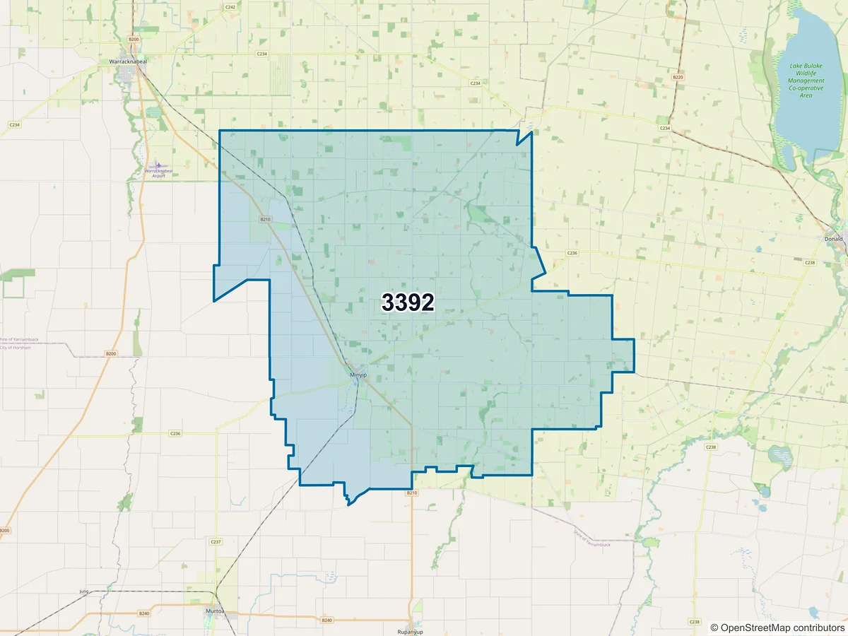 Map of postcode 3392 — Minyip, VIC, Australia