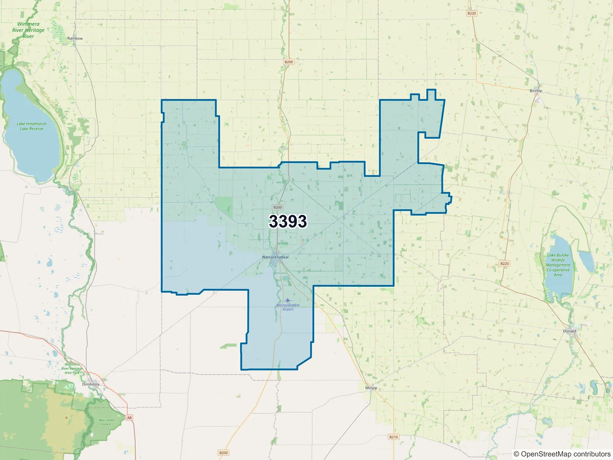 Map of postcode 3393 — Warracknabeal, VIC, Australia