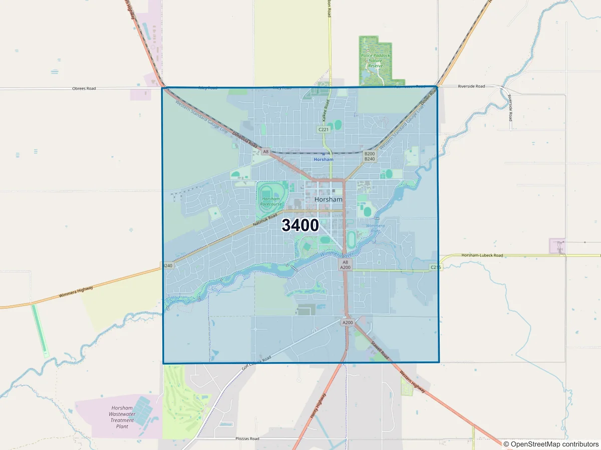 Map of postcode 3400 — Horsham, VIC, Australia