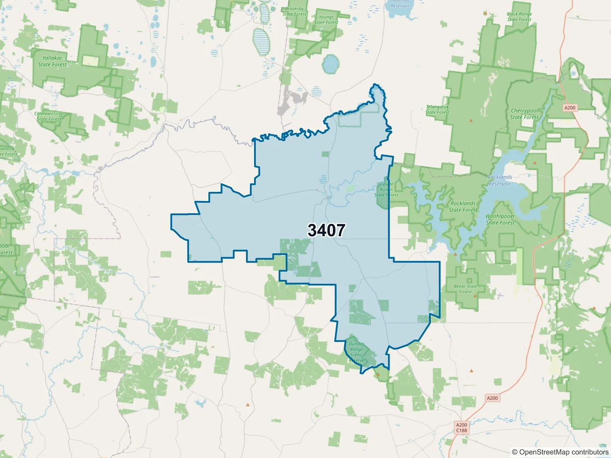 Map of postcode 3407 — Balmoral, VIC, Australia