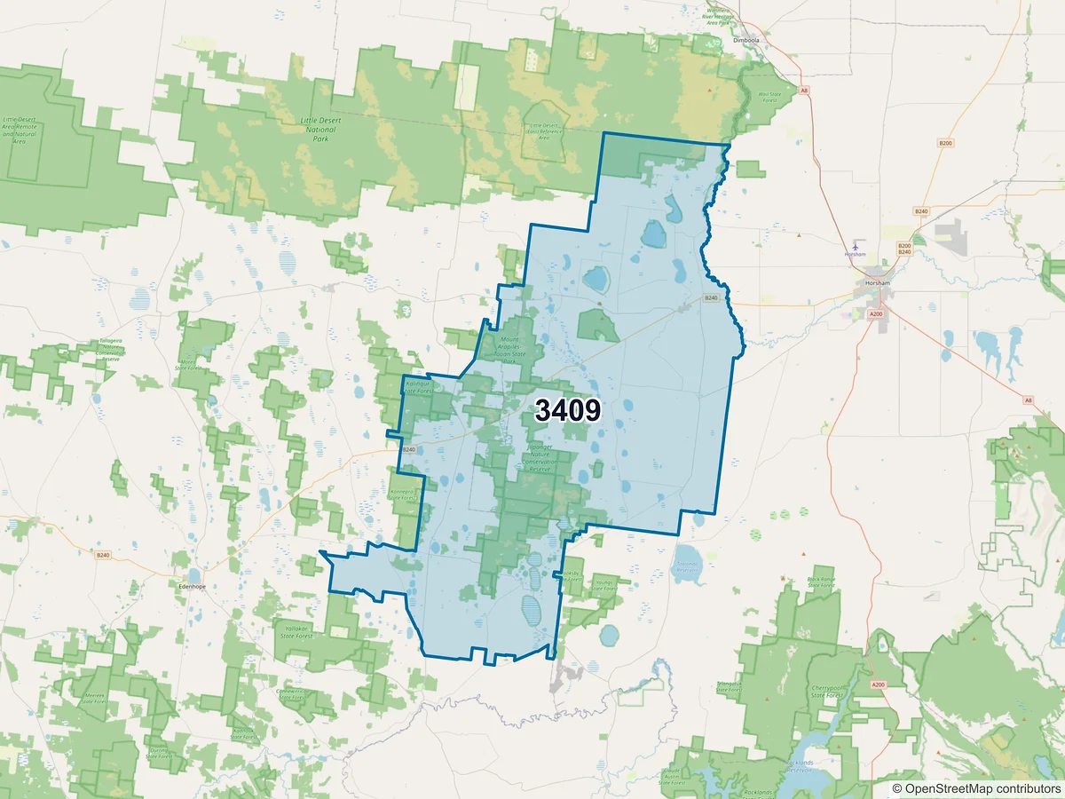 Map of postcode 3409 — Natimuk, VIC, Australia