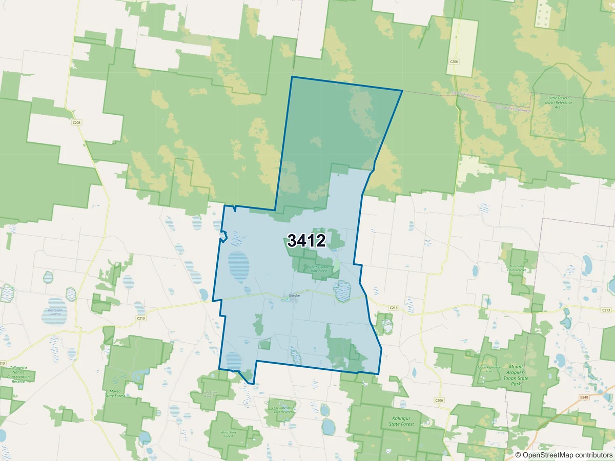 Map of postcode 3412 — Goroke, VIC, Australia