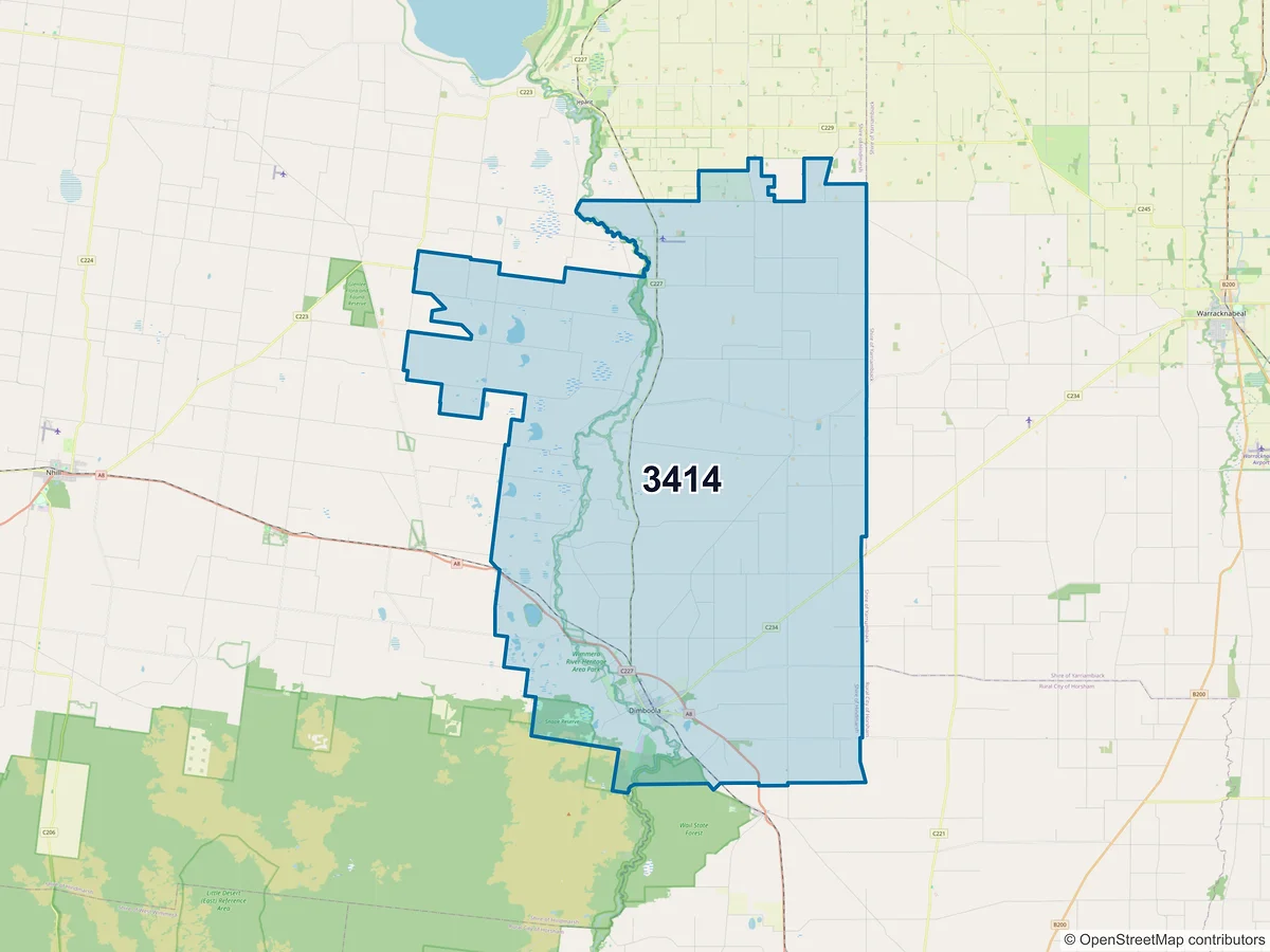 Map of postcode 3414 — Dimboola, VIC, Australia