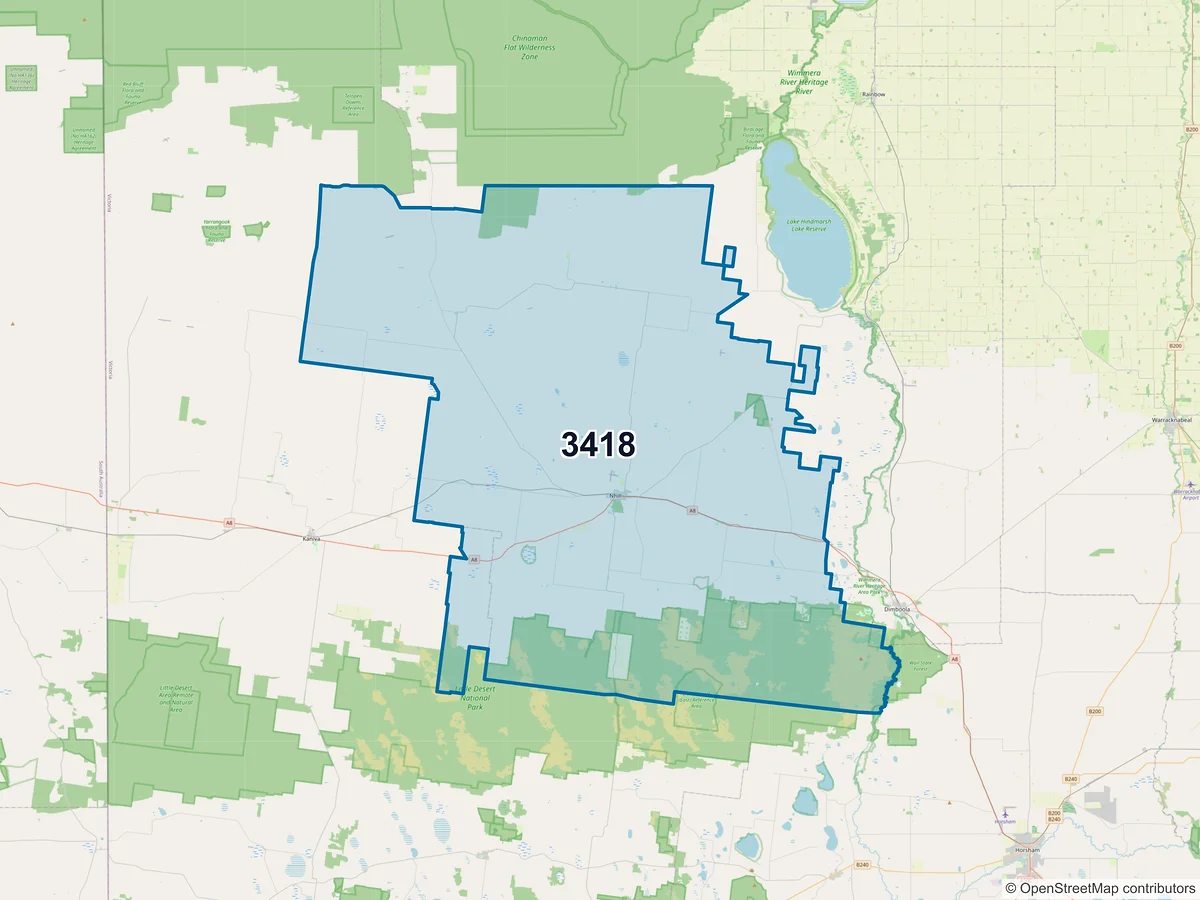 Map of postcode 3418 — Nhill, VIC, Australia