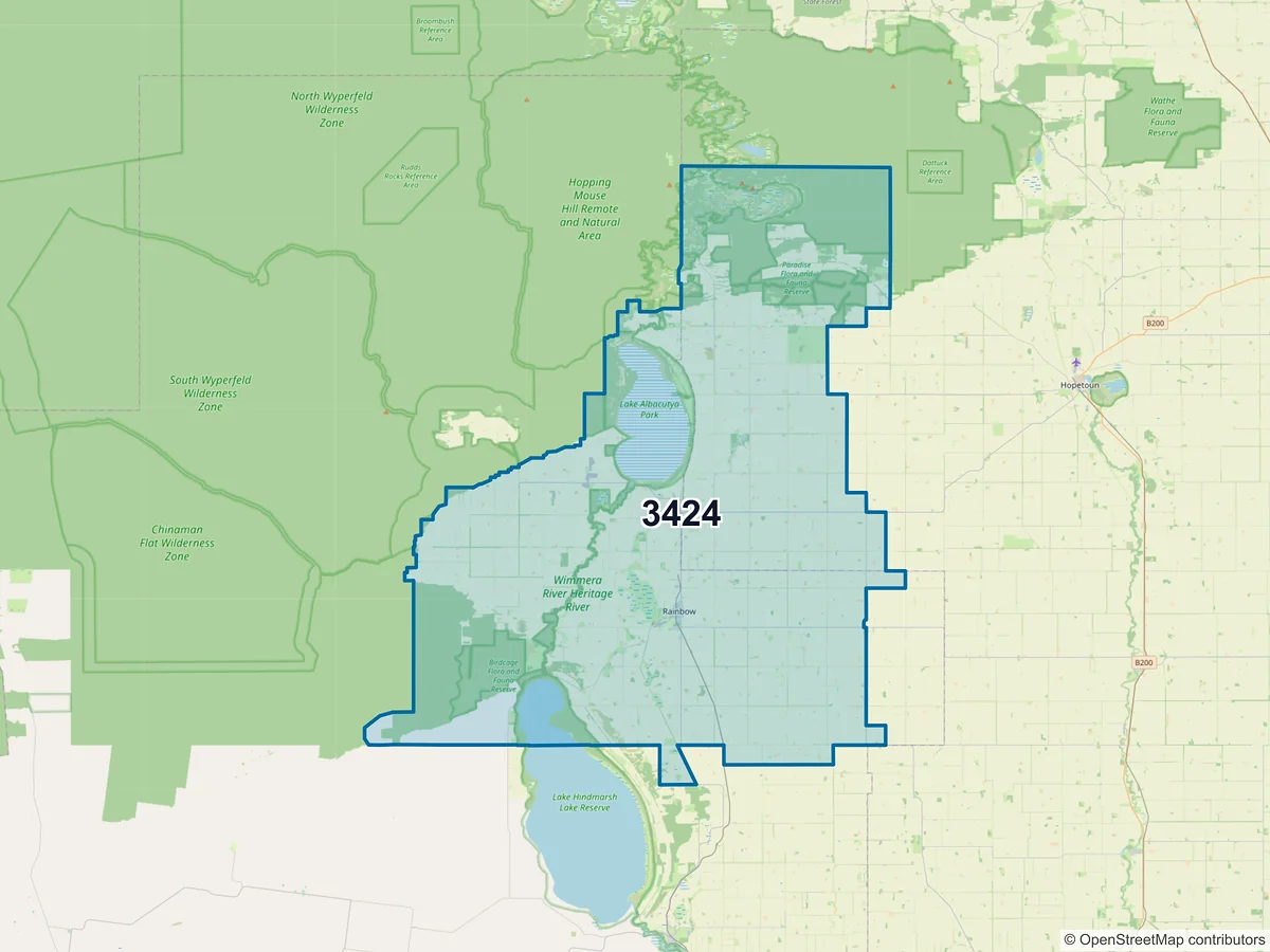 Map of postcode 3424 — Rainbow, VIC, Australia