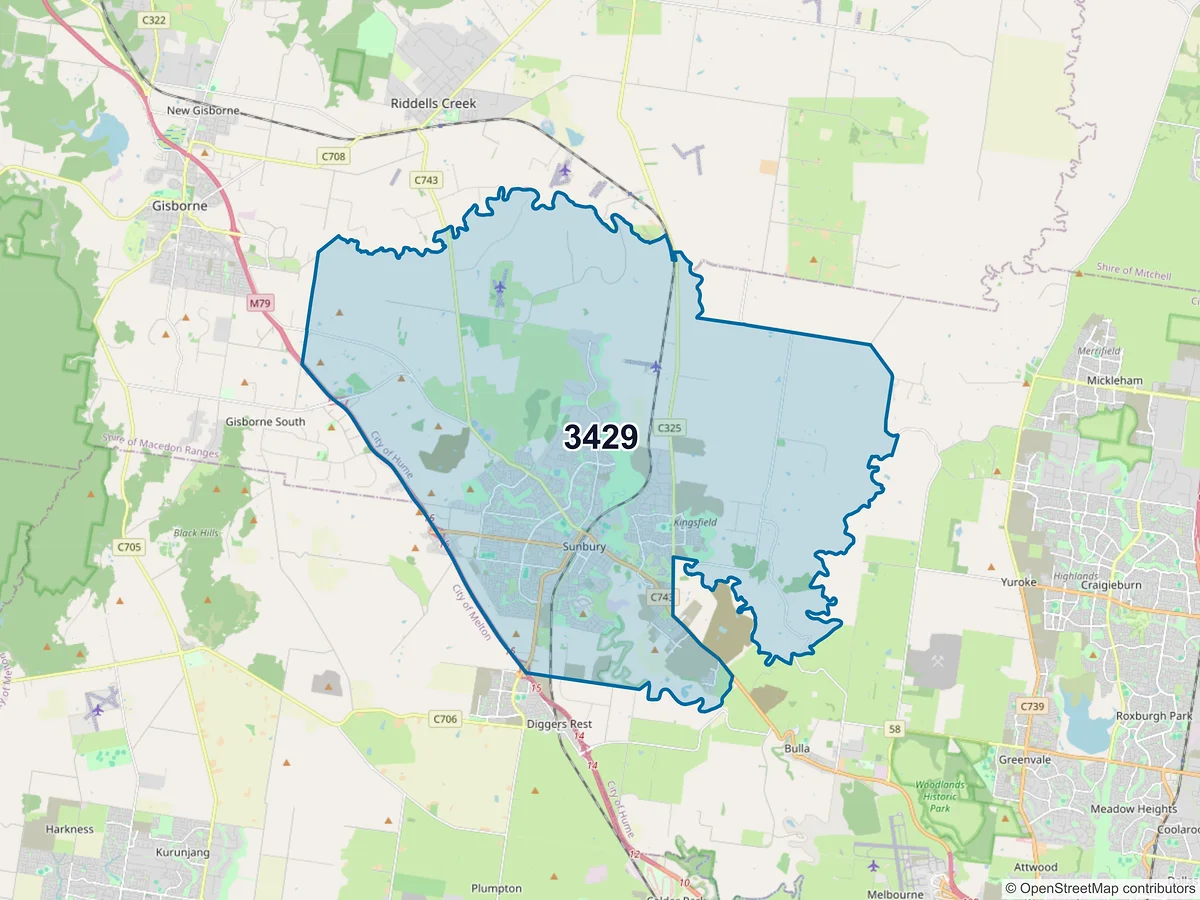 Map of postcode 3429 — Sunbury, VIC, Australia