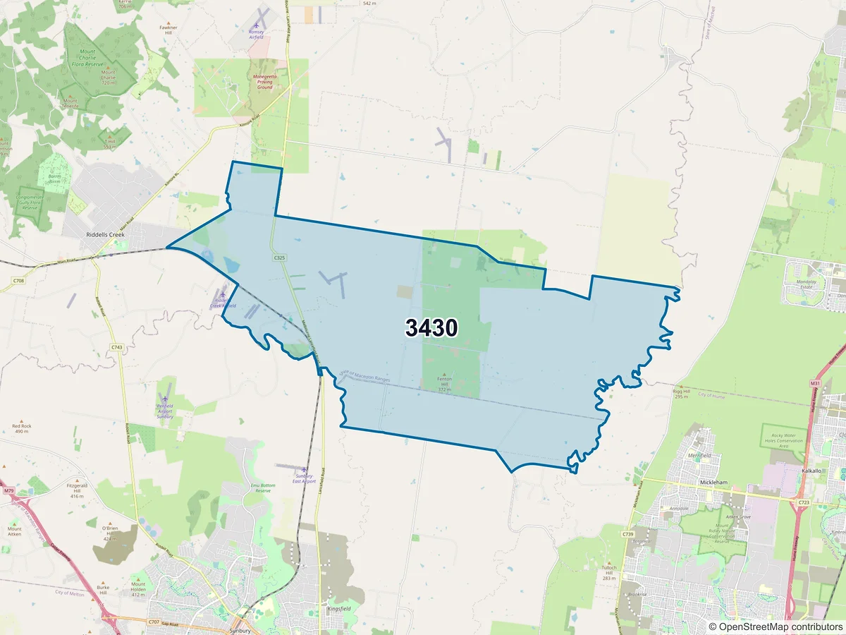 Map of postcode 3430 — Clarkefield, VIC, Australia