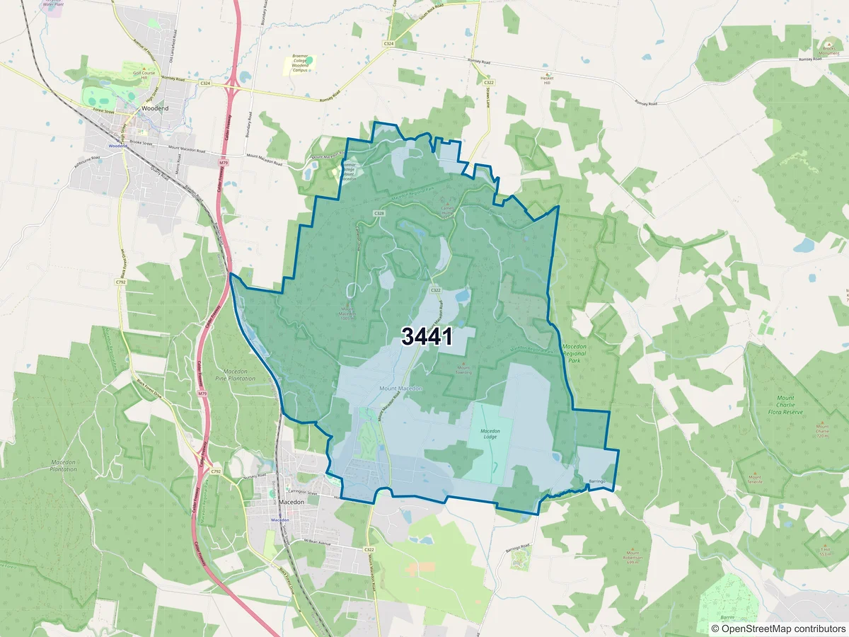 Map of postcode 3441 — Mount Macedon, VIC, Australia