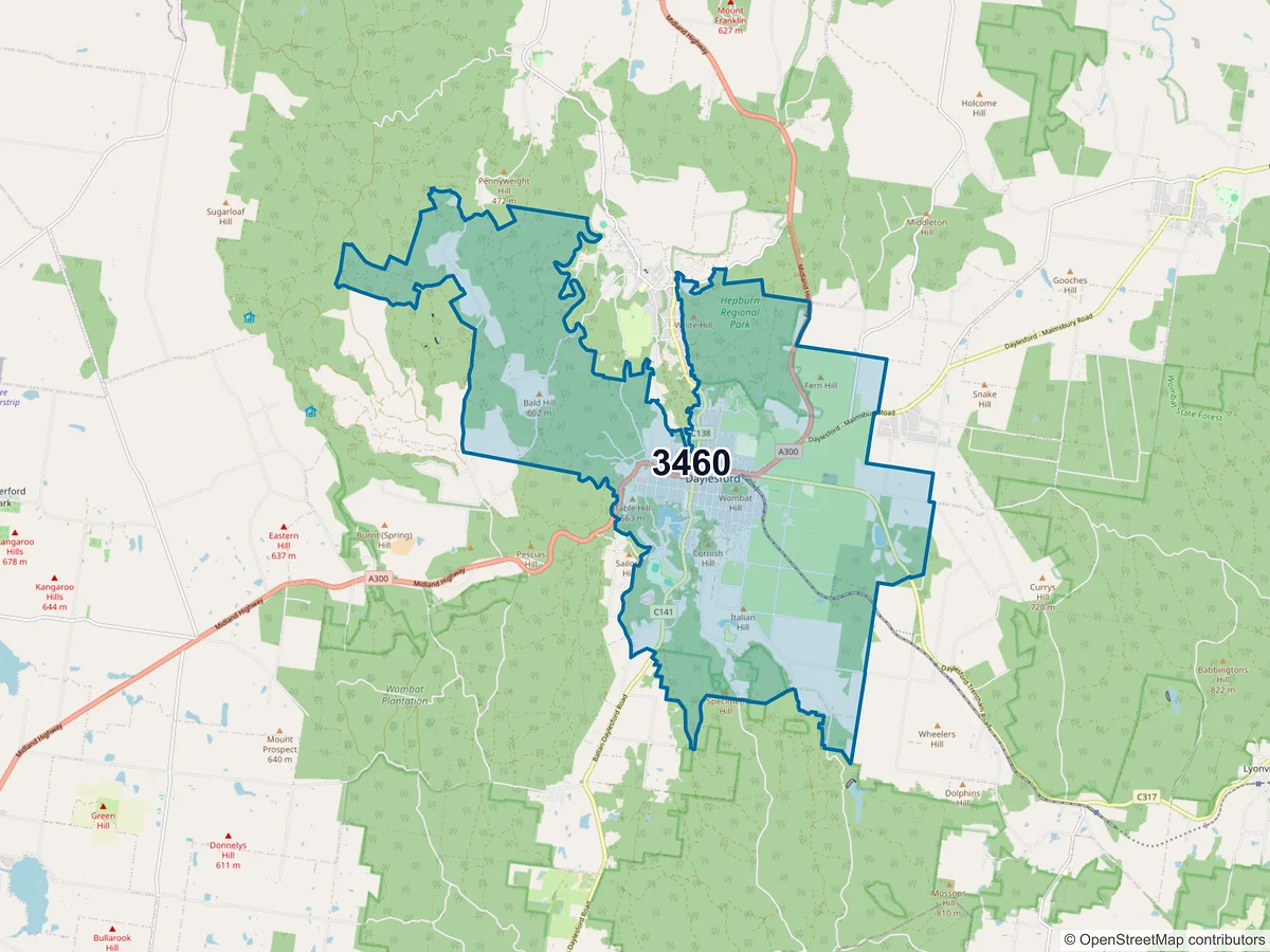 Map of postcode 3460 — Daylesford, VIC, Australia