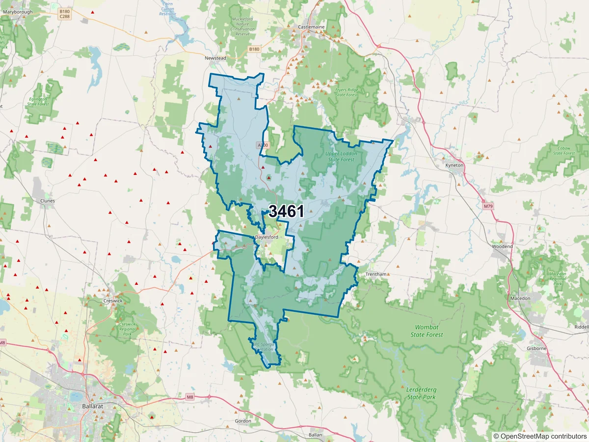 Map of postcode 3461 — Hepburn, VIC, Australia