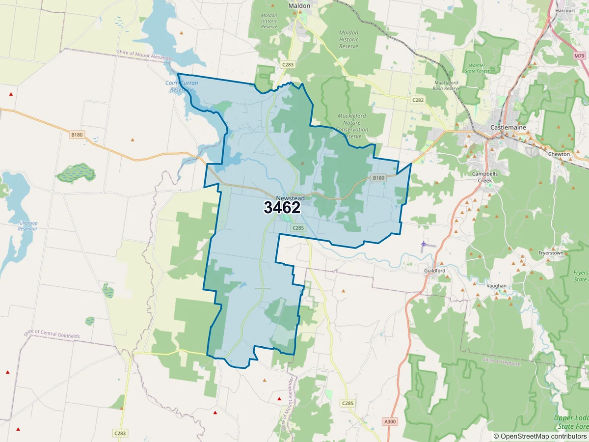 Map of postcode 3462 — Newstead, VIC, Australia