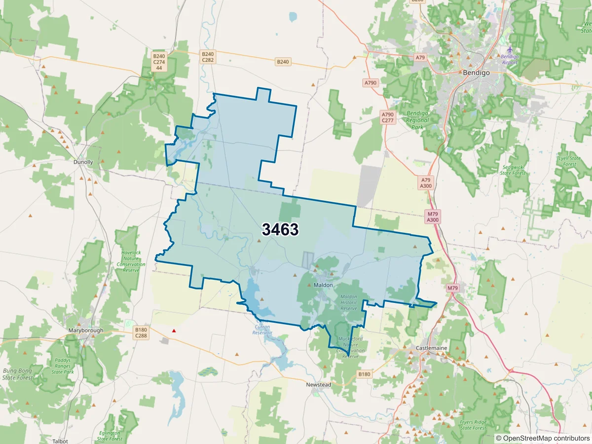 Map of postcode 3463 — Maldon, VIC, Australia