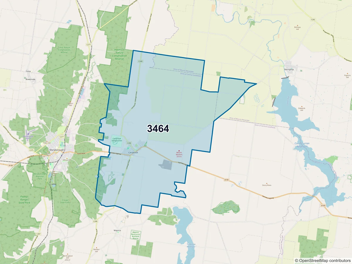 Map of postcode 3464 — Carisbrook, VIC, Australia