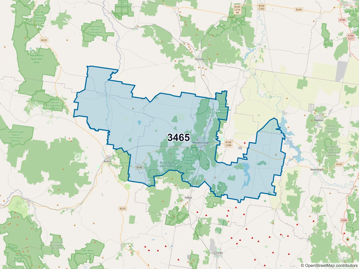 Map of postcode 3465 — Maryborough, VIC, Australia