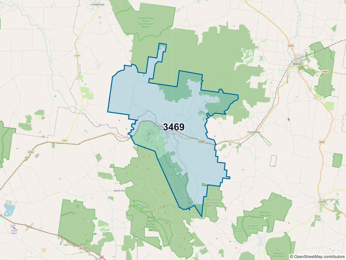 Map of postcode 3469 — Elmhurst, VIC, Australia