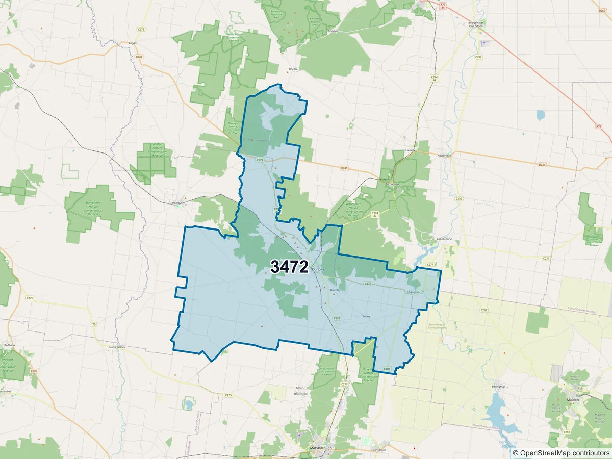 Map of postcode 3472 — Dunolly, VIC, Australia
