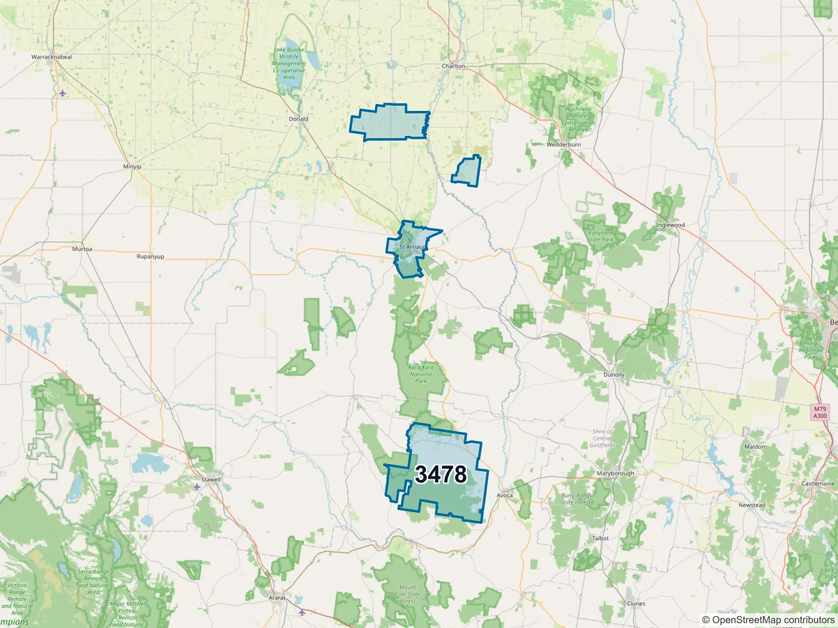 Map of postcode 3478 — St Arnaud, VIC, Australia