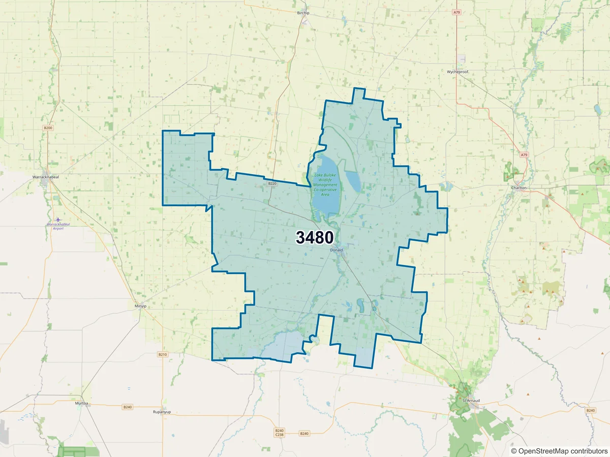 Map of postcode 3480 — Donald, VIC, Australia