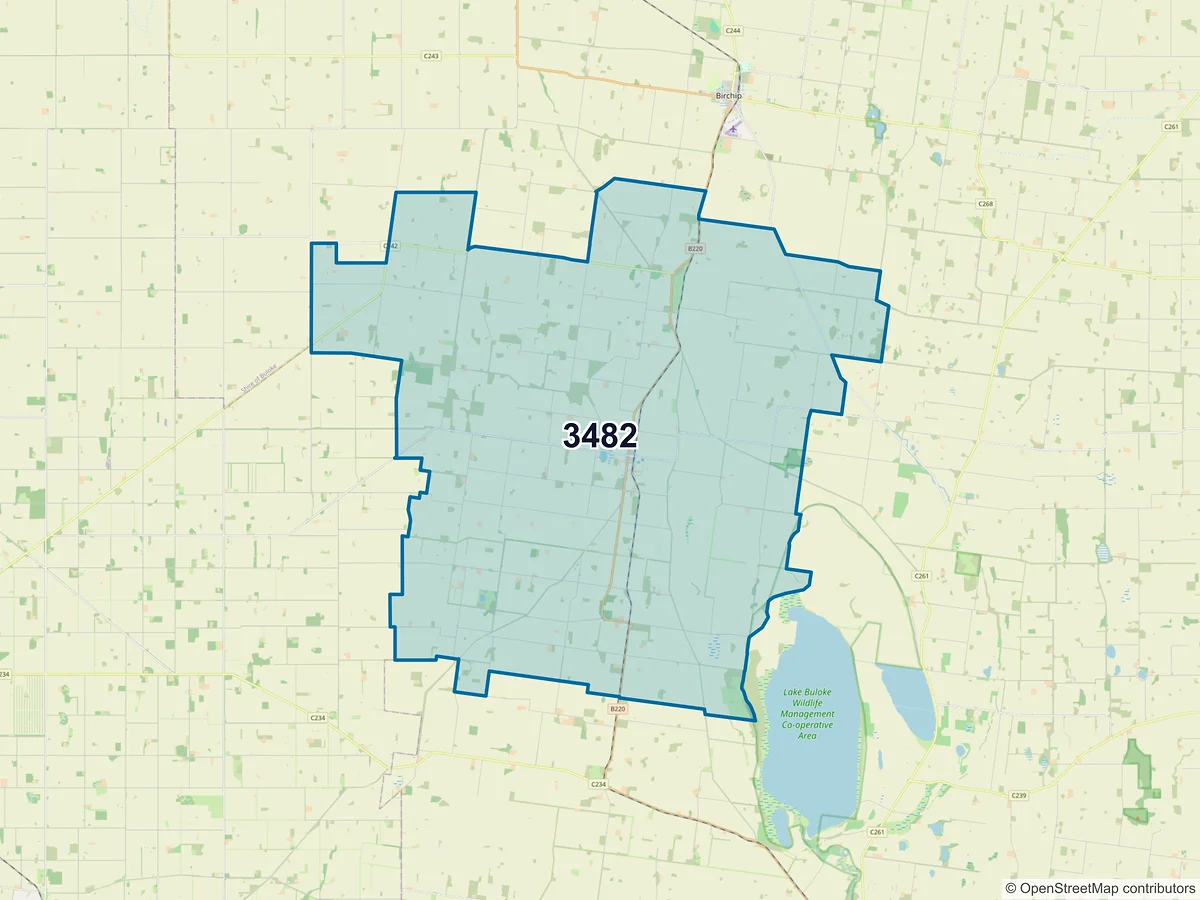 Map of postcode 3482 — Watchem, VIC, Australia