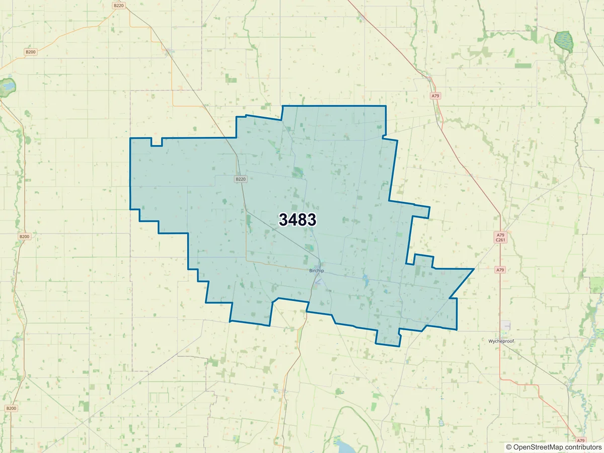 Map of postcode 3483 — Birchip, VIC, Australia