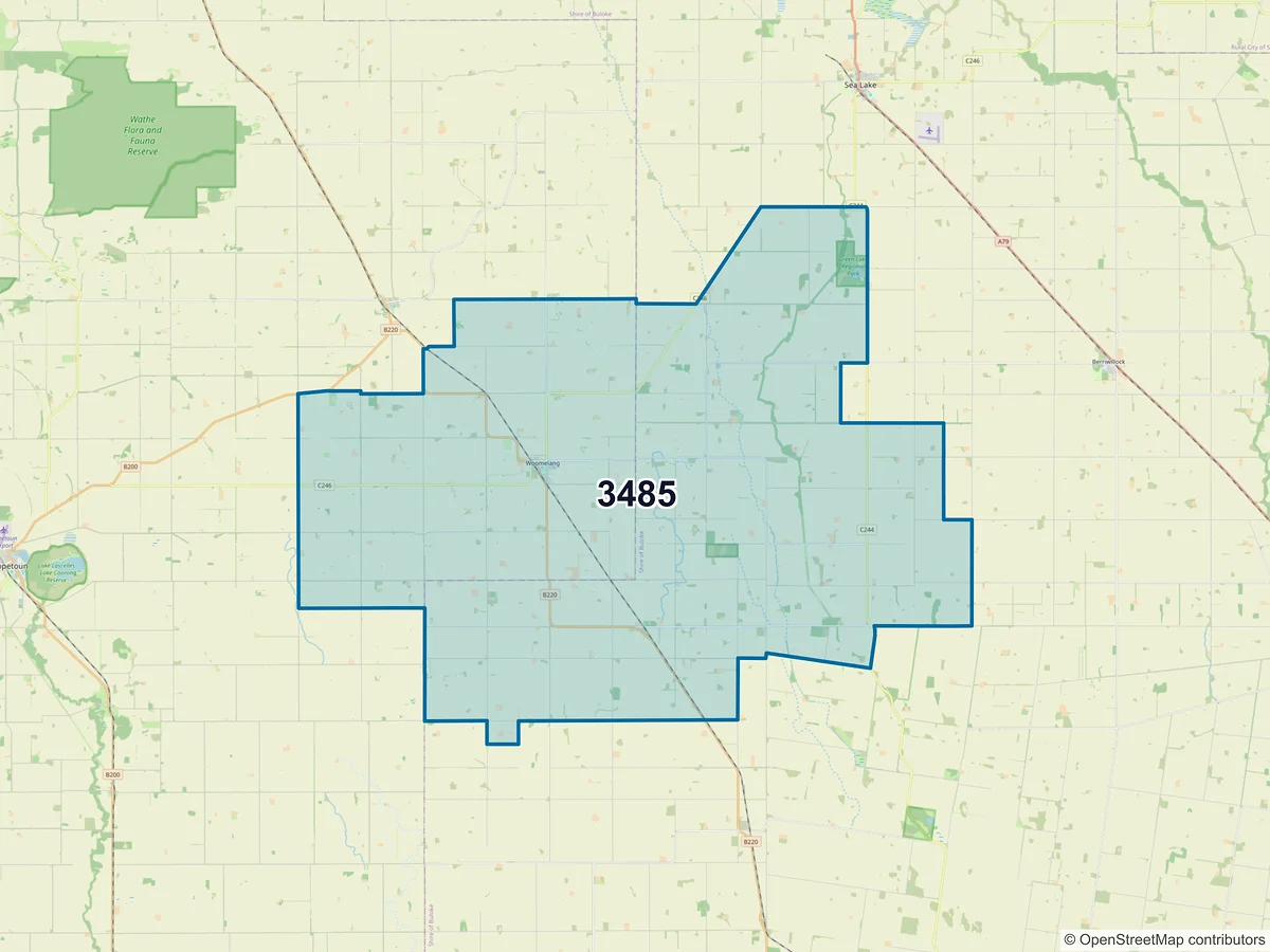 Map of postcode 3485 — Woomelang, VIC, Australia