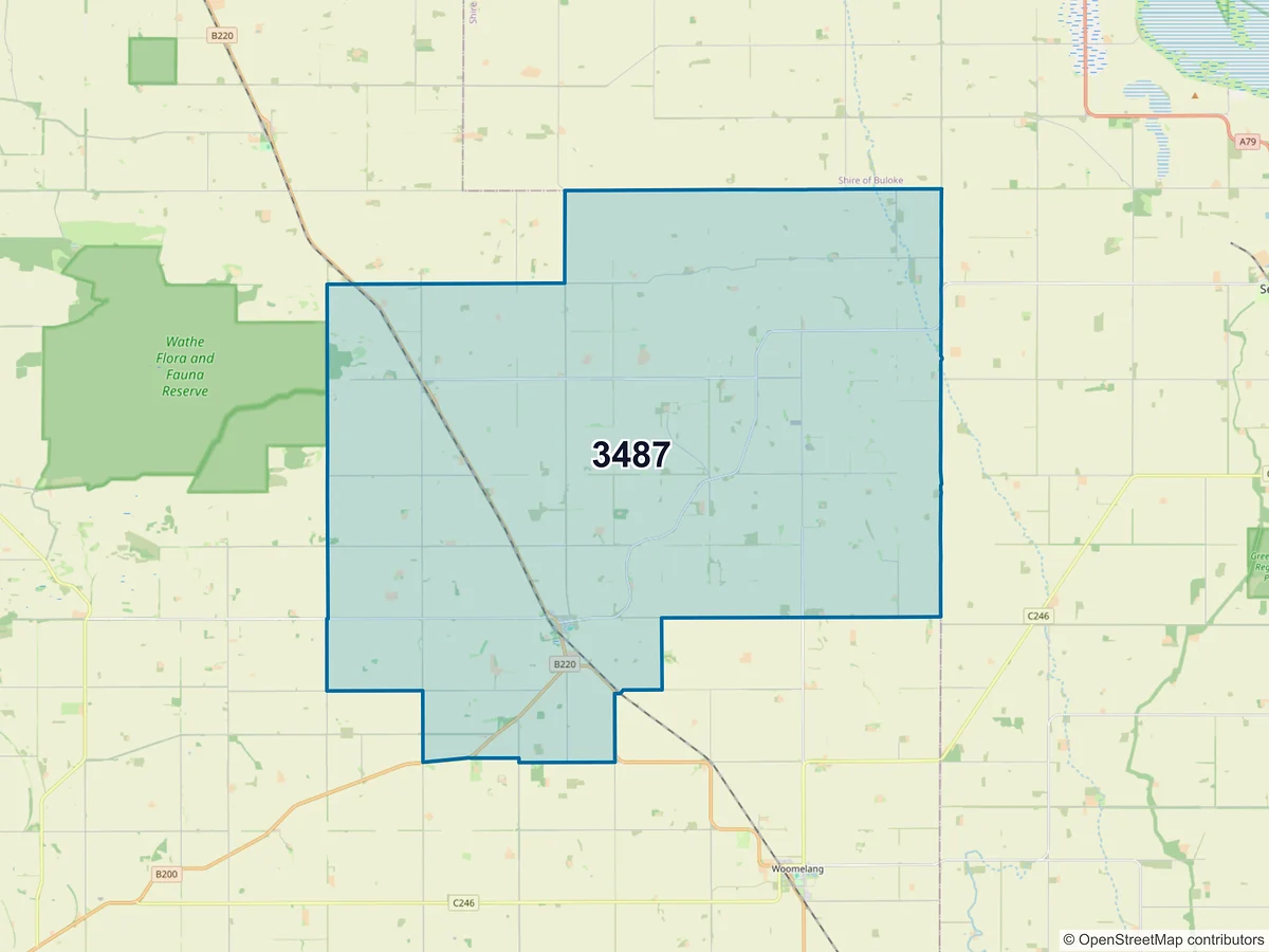 Map of postcode 3487 — Lascelles, VIC, Australia