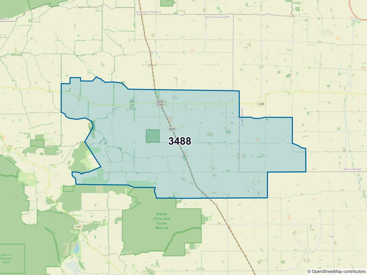 Map of postcode 3488 — Speed, VIC, Australia