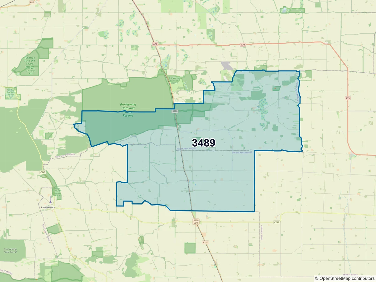 Map of postcode 3489 — Tempy, VIC, Australia