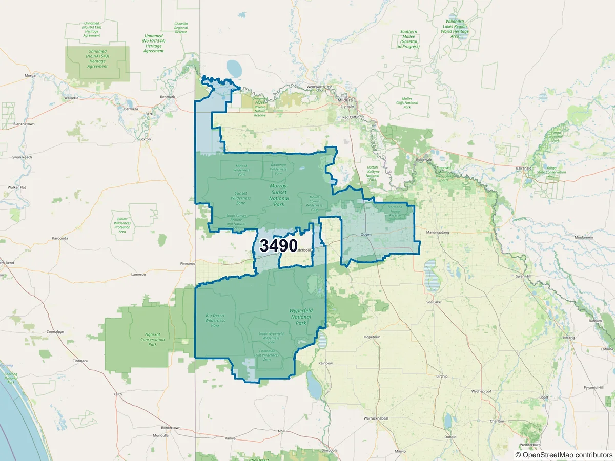 Map of postcode 3490 — Ouyen, VIC, Australia