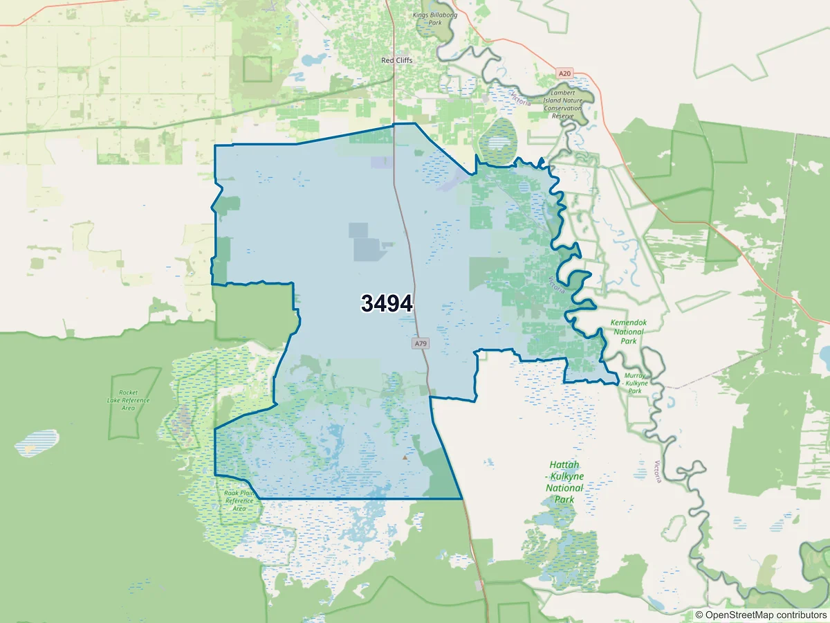 Map of postcode 3494 — Colignan, VIC, Australia
