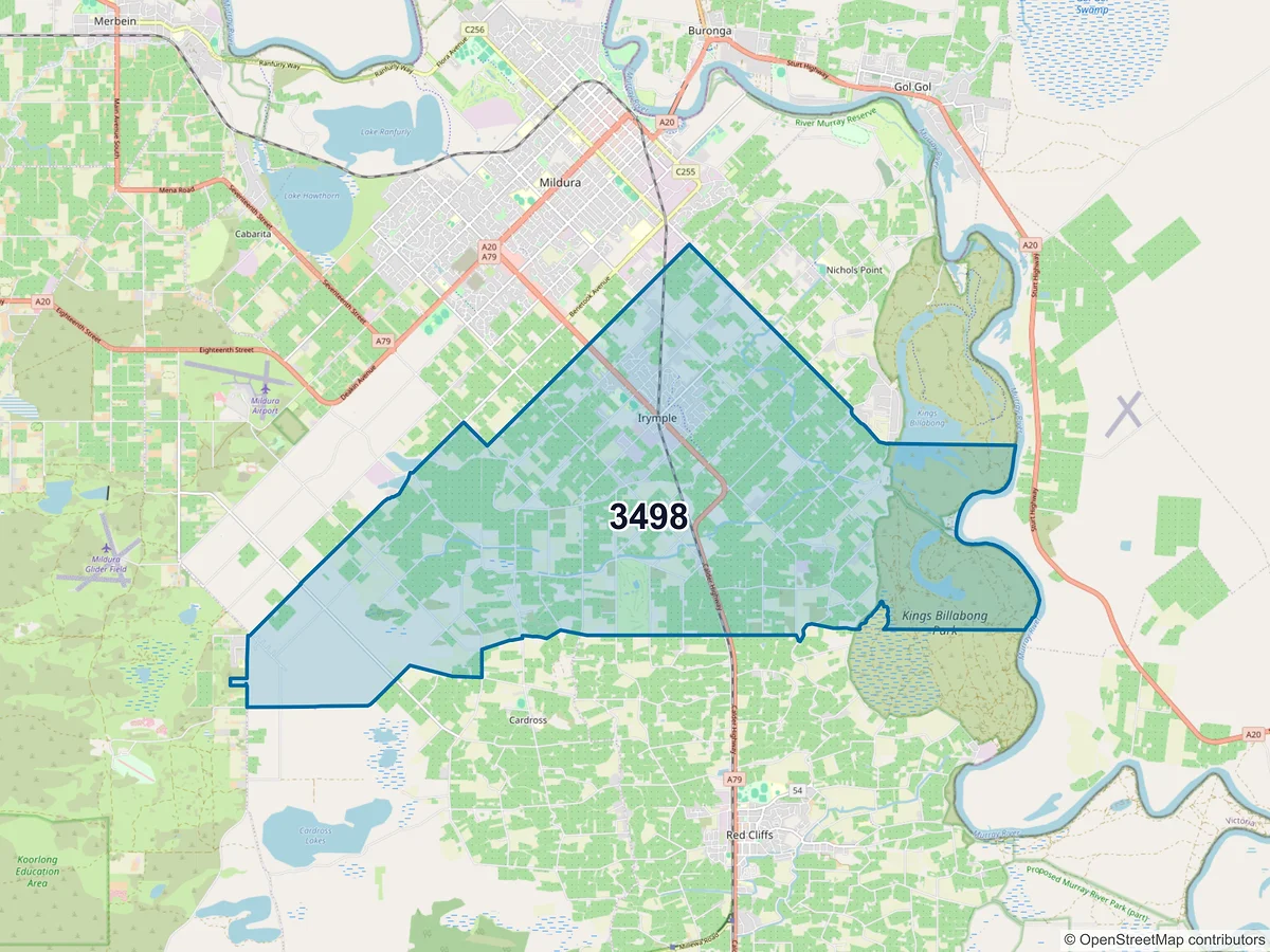 Map of postcode 3498 — Irymple, VIC, Australia