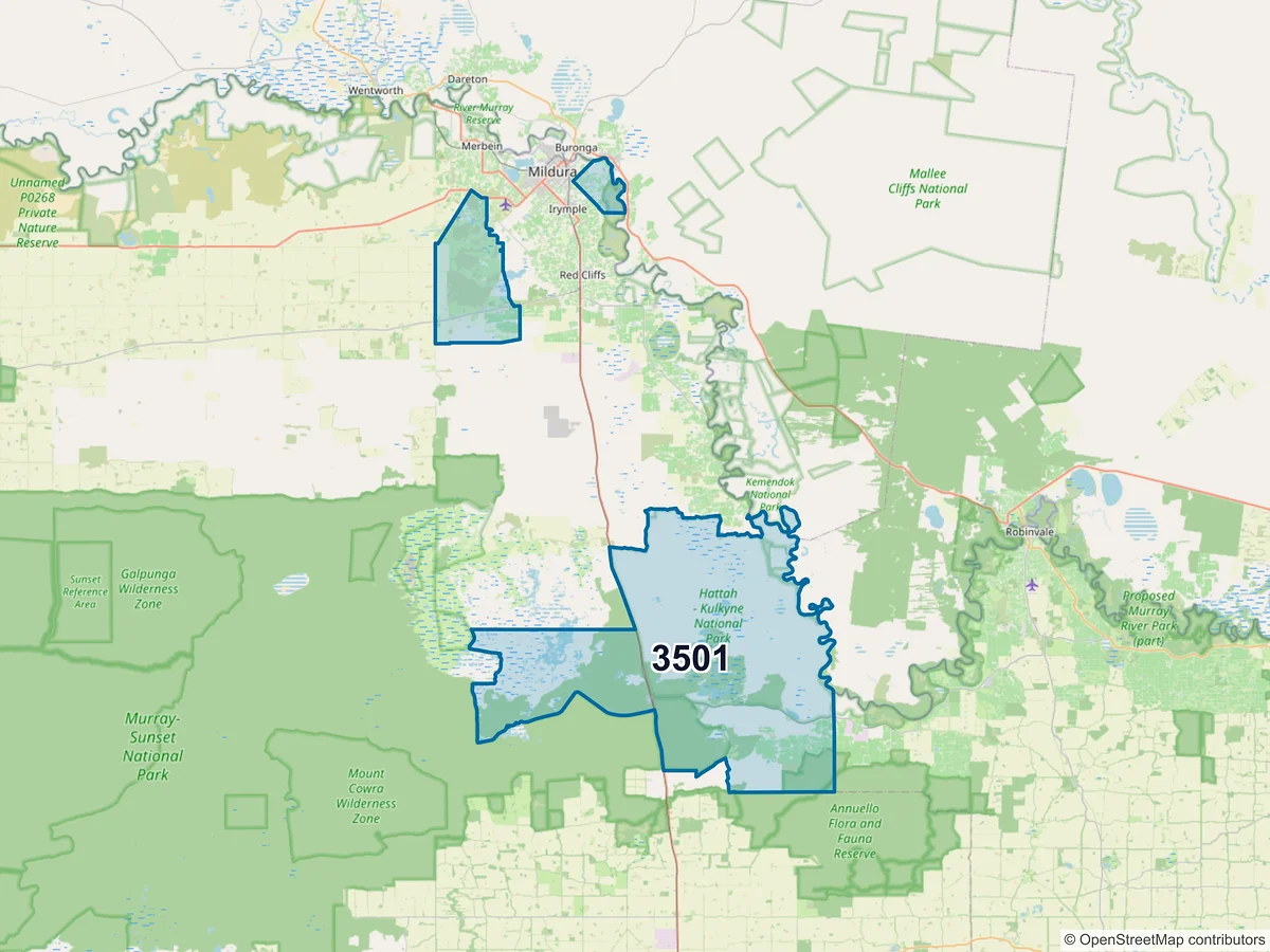 Map of postcode 3501 — Nichols Point, VIC, Australia