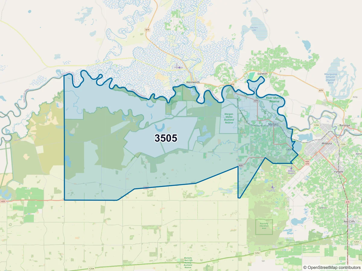 Map of postcode 3505 — Merbein, VIC, Australia