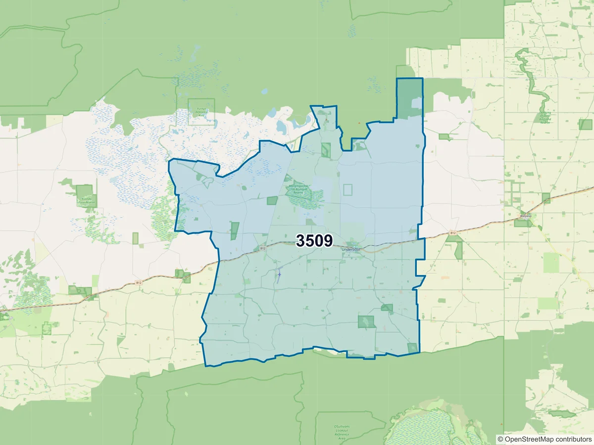 Map of postcode 3509 — Underbool, VIC, Australia