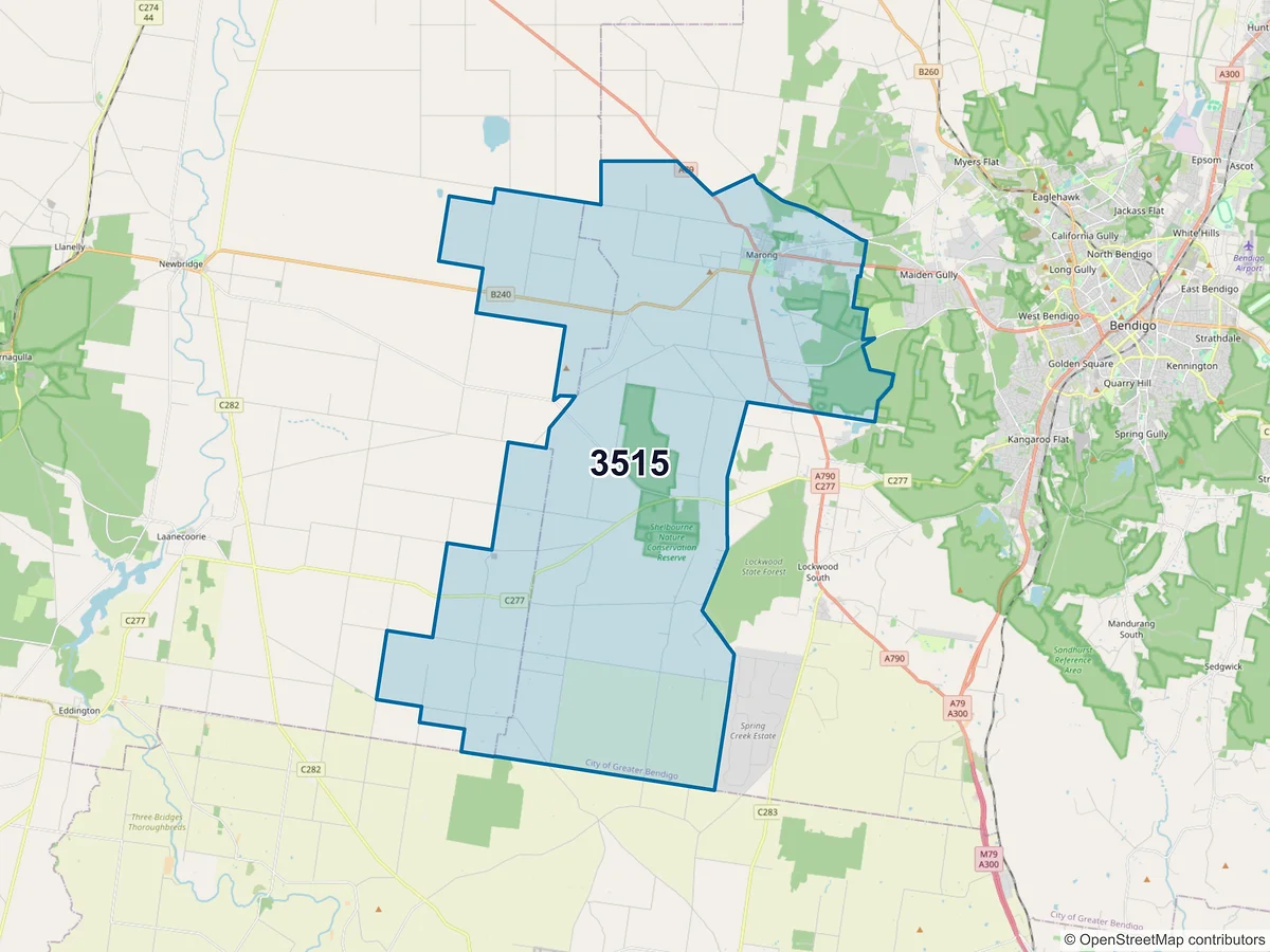 Map of postcode 3515 — Marong, VIC, Australia