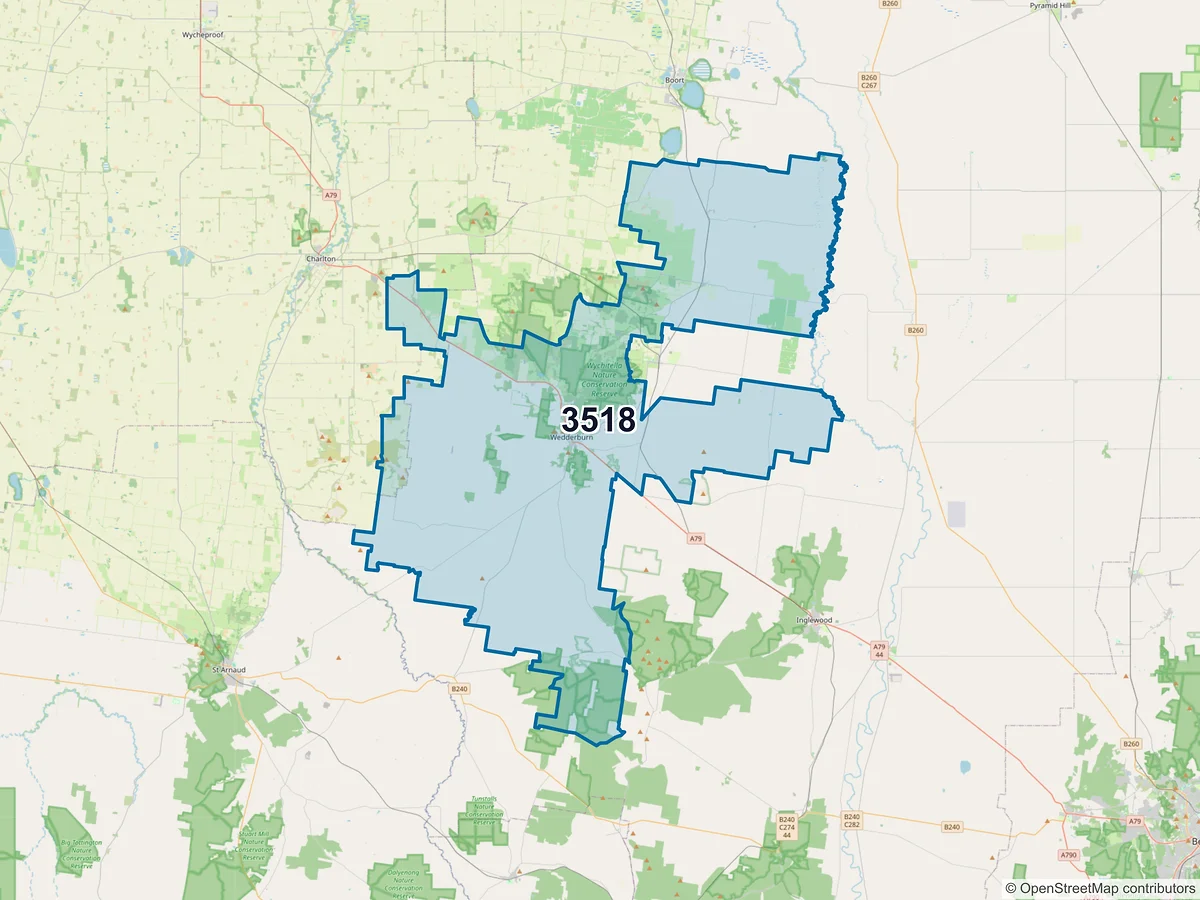 Map of postcode 3518 — Wedderburn, VIC, Australia